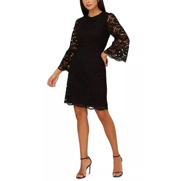 Adrianna Papell Lace Long Sleeve Sheath Cocktail Dress Black Size 6 Mini - Picture 12 of 14